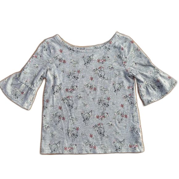 Gap x Disney Bambi gray t-shirt 3/4 ruffle sleeve kids size S woodland animals - Picture 1 of 8